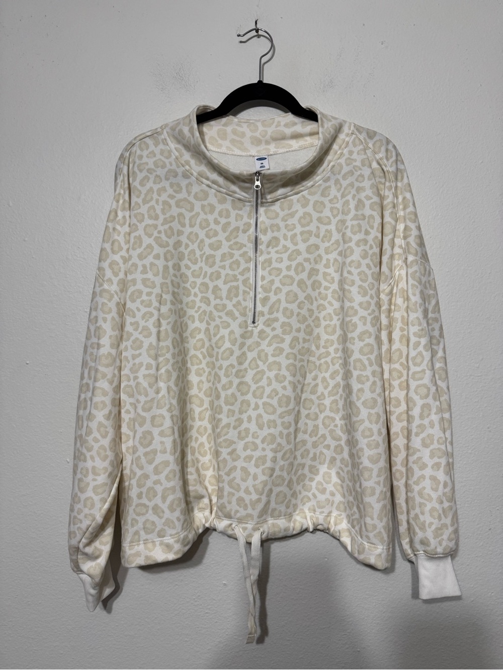 Old Navy Ivory Animal Print 1/4 Zip Mock Neck Popover Long Sleeve Top XXL